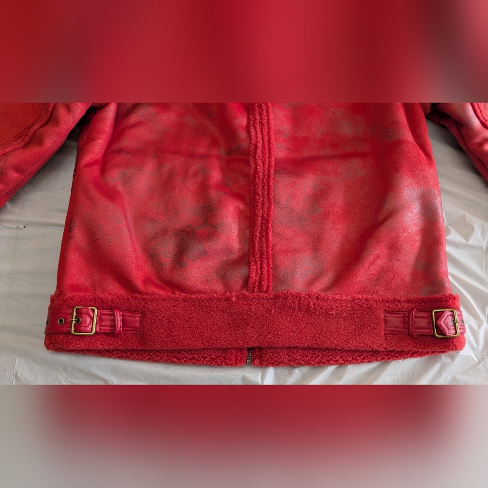 G by Giuliana Black Label Faux Suede and Shearling Zip-Front Coat Scarlet Red M - Picture 8 of 16